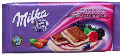 Шоколад, Milka (Милка) 90 г миндаль и лесные ягоды молочный