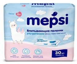 Пеленки впитывающие, Mepsi (Мепси) р. 60смх60см 30 шт ультратонкие с суперабсорбентом